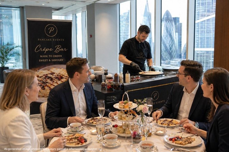 corporate pancake afternoon tea London, British Afternoon Tea, Beautifully Complemented by a Pancake Station &ndash; London