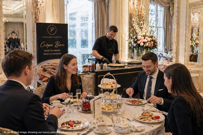 corporate pancake afternoon tea London, British Afternoon Tea, Beautifully Complemented by a Pancake Station &ndash; London